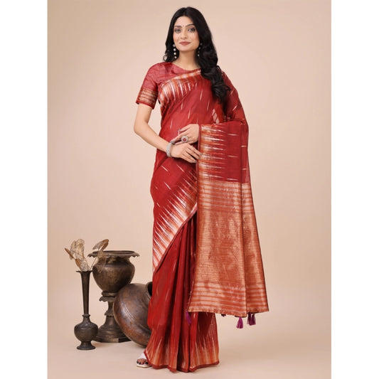 Women'S Linen Cotton Printed Saree With Unstitched Blouse 5.5M