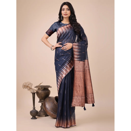 Women'S Linen Cotton Printed Saree With Unstitched Blouse 5.5M