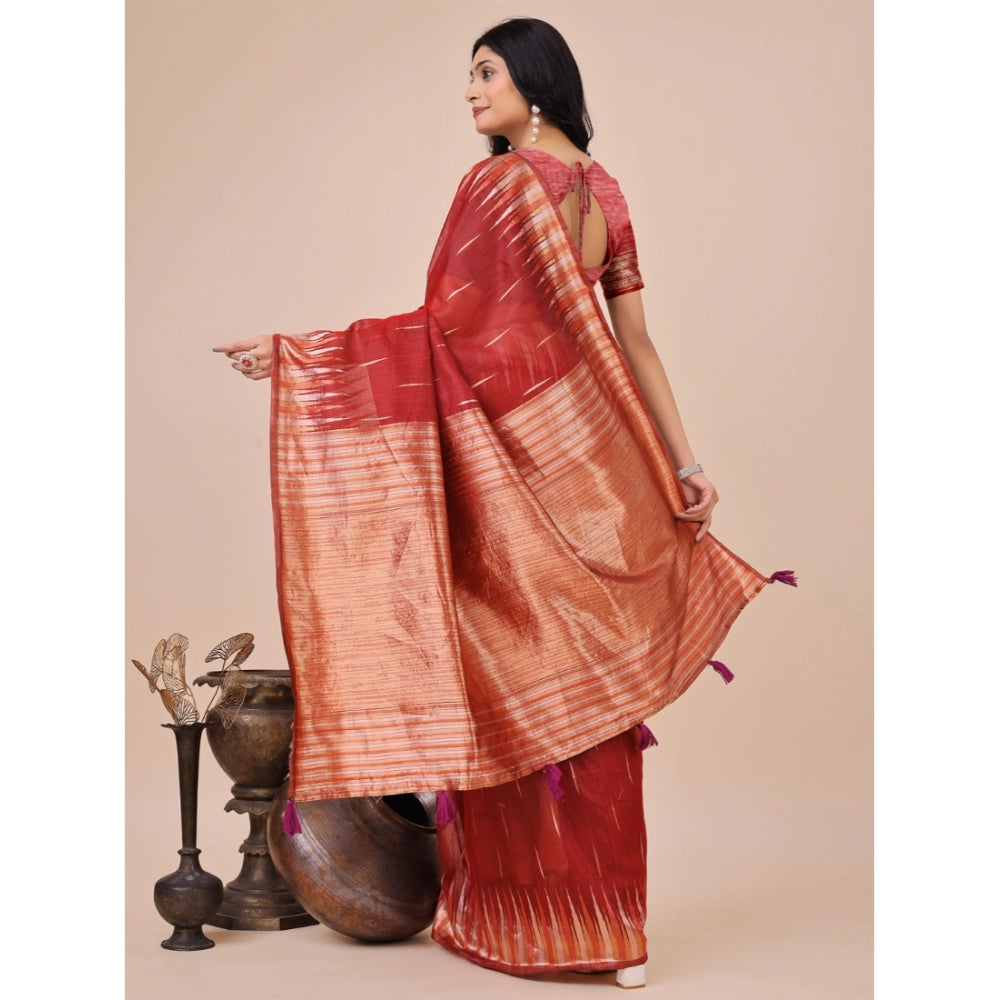 Women'S Linen Cotton Printed Saree With Unstitched Blouse 5.5M