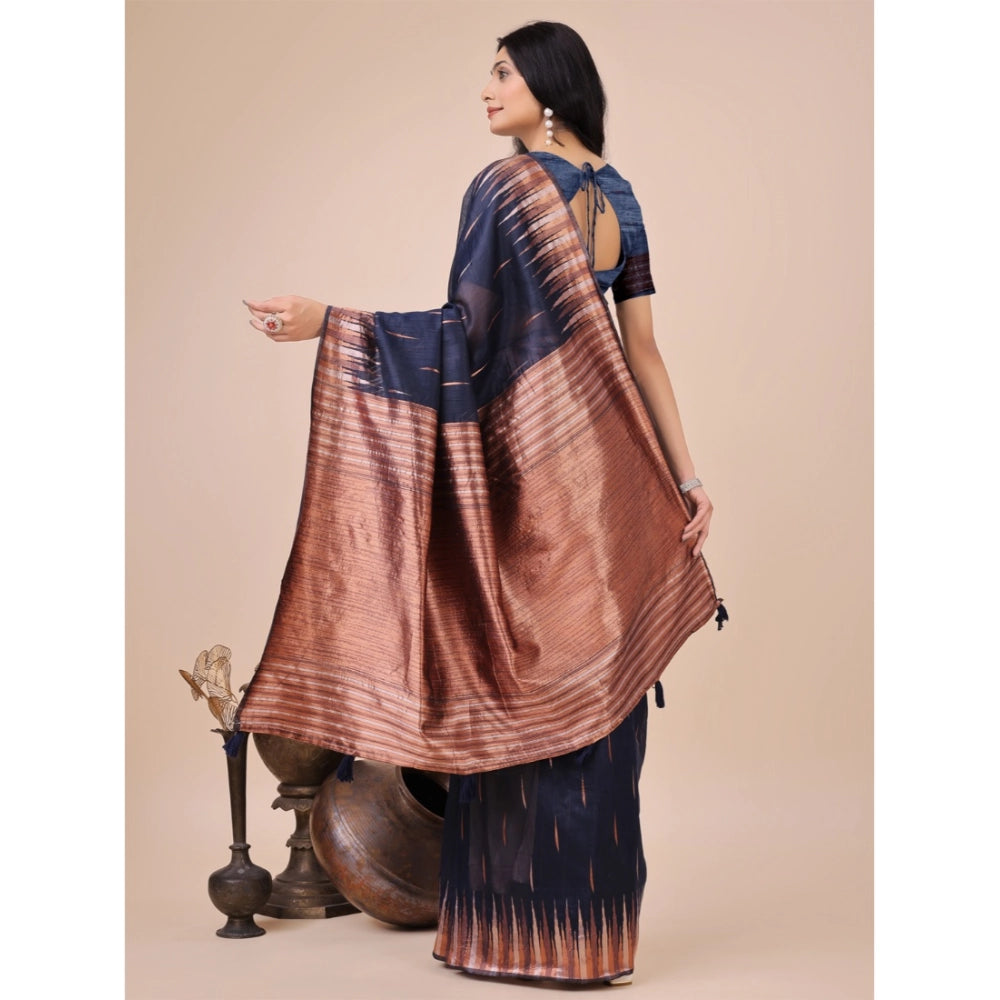Women'S Linen Cotton Printed Saree With Unstitched Blouse 5.5M