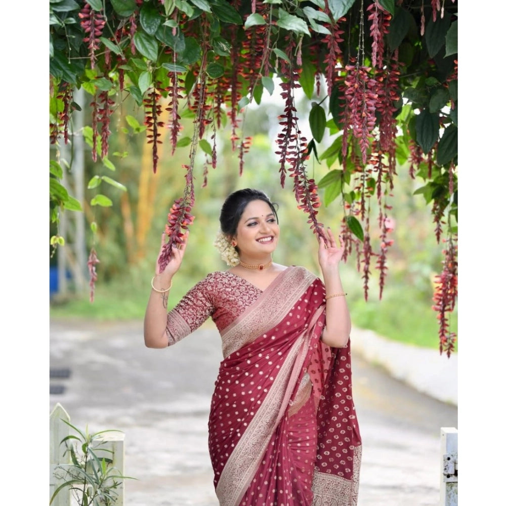 Women's Silk Printed Saree With Unstitched Blouse 5.5Mtr (Maroon) - VANSHELLE
