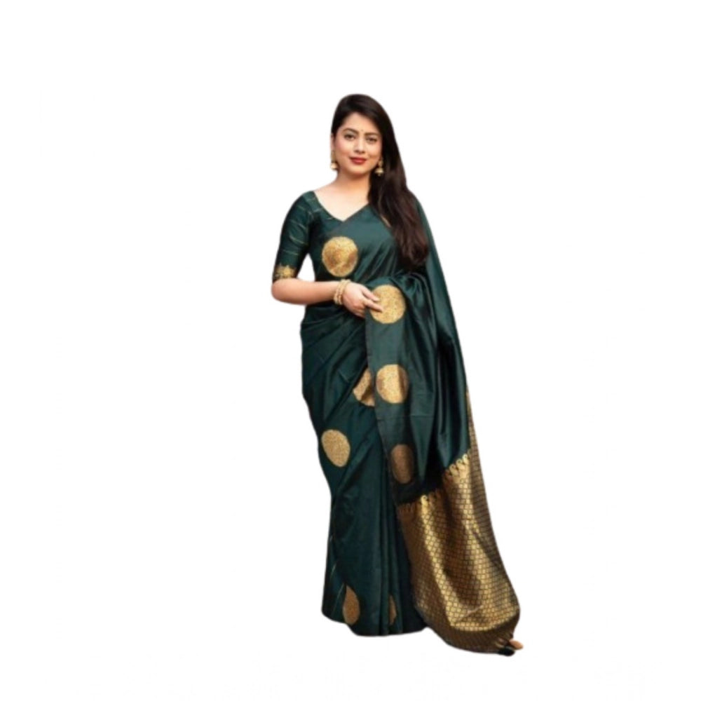 Women's Silk Printed Saree With Unstitched Blouse 5.5Mtr (Green) - VANSHELLE