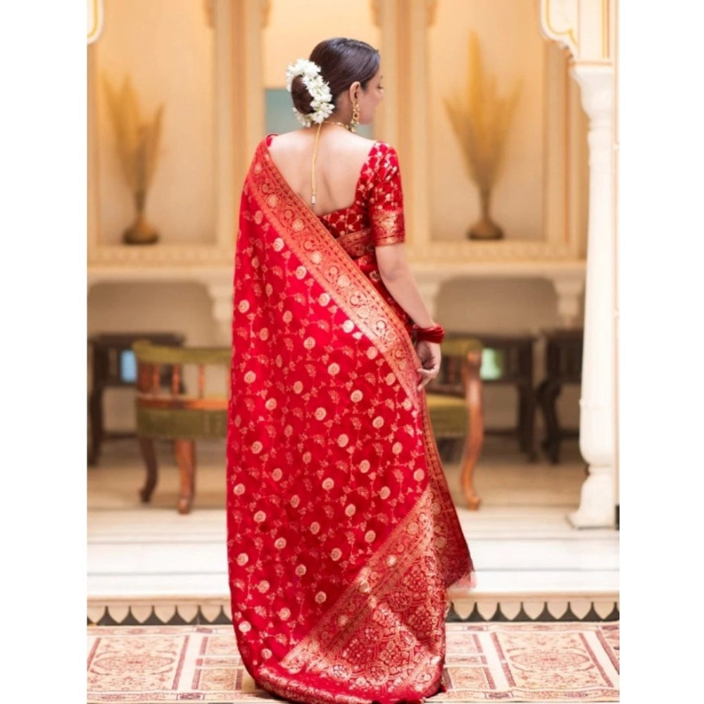 Women's Silk Printed Saree With Unstitched Blouse 5.5Mtr (Red) - VANSHELLE