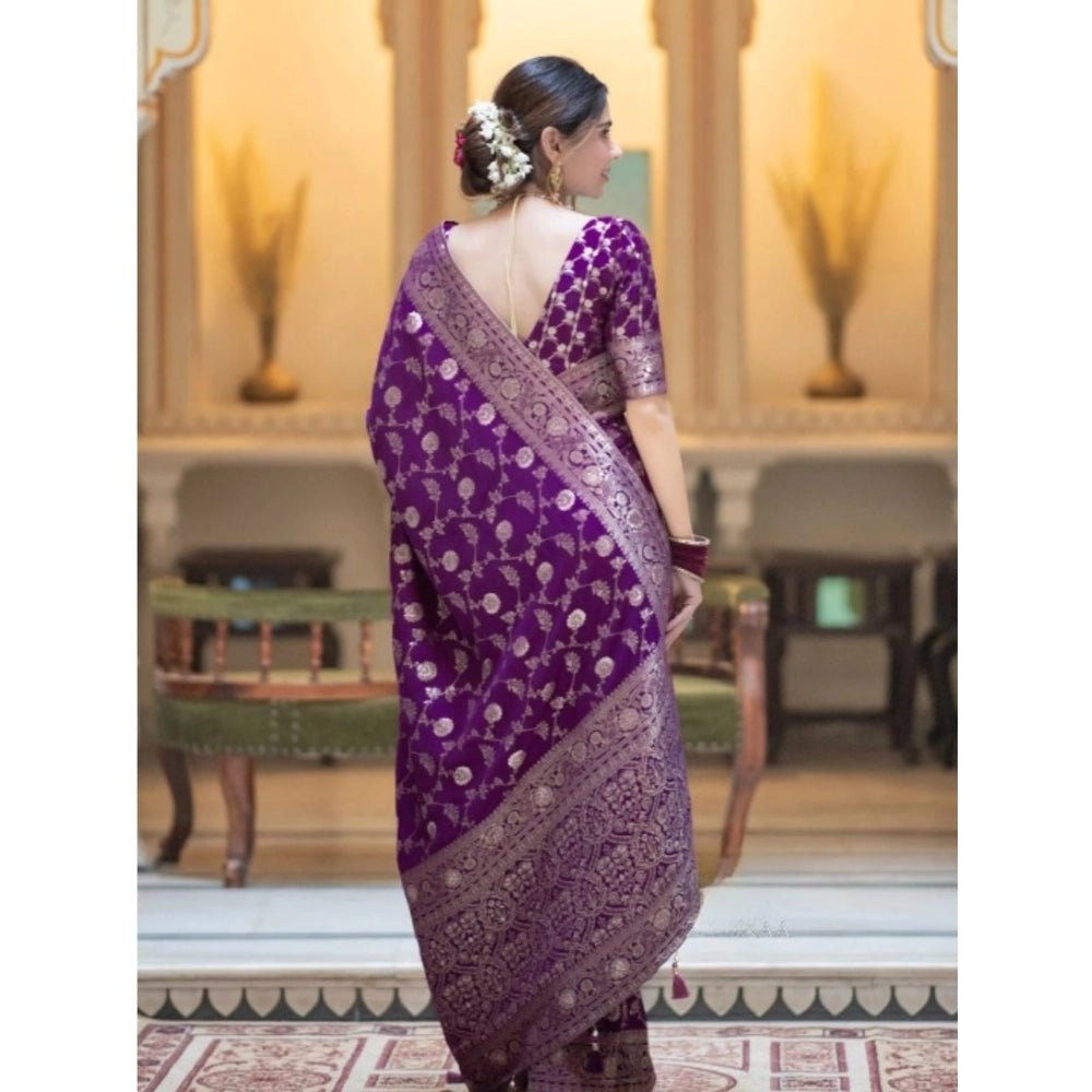 Women's Silk Printed Saree With Unstitched Blouse 5.5Mtr (Purple) - VANSHELLE