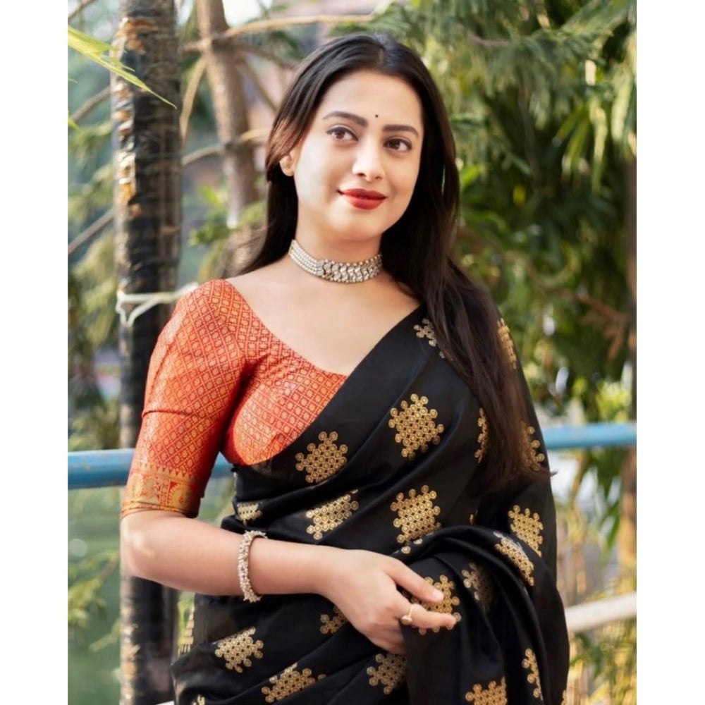 Women'S Silk Printed Saree With Unstitched Blouse 5.5Mtr (Blac