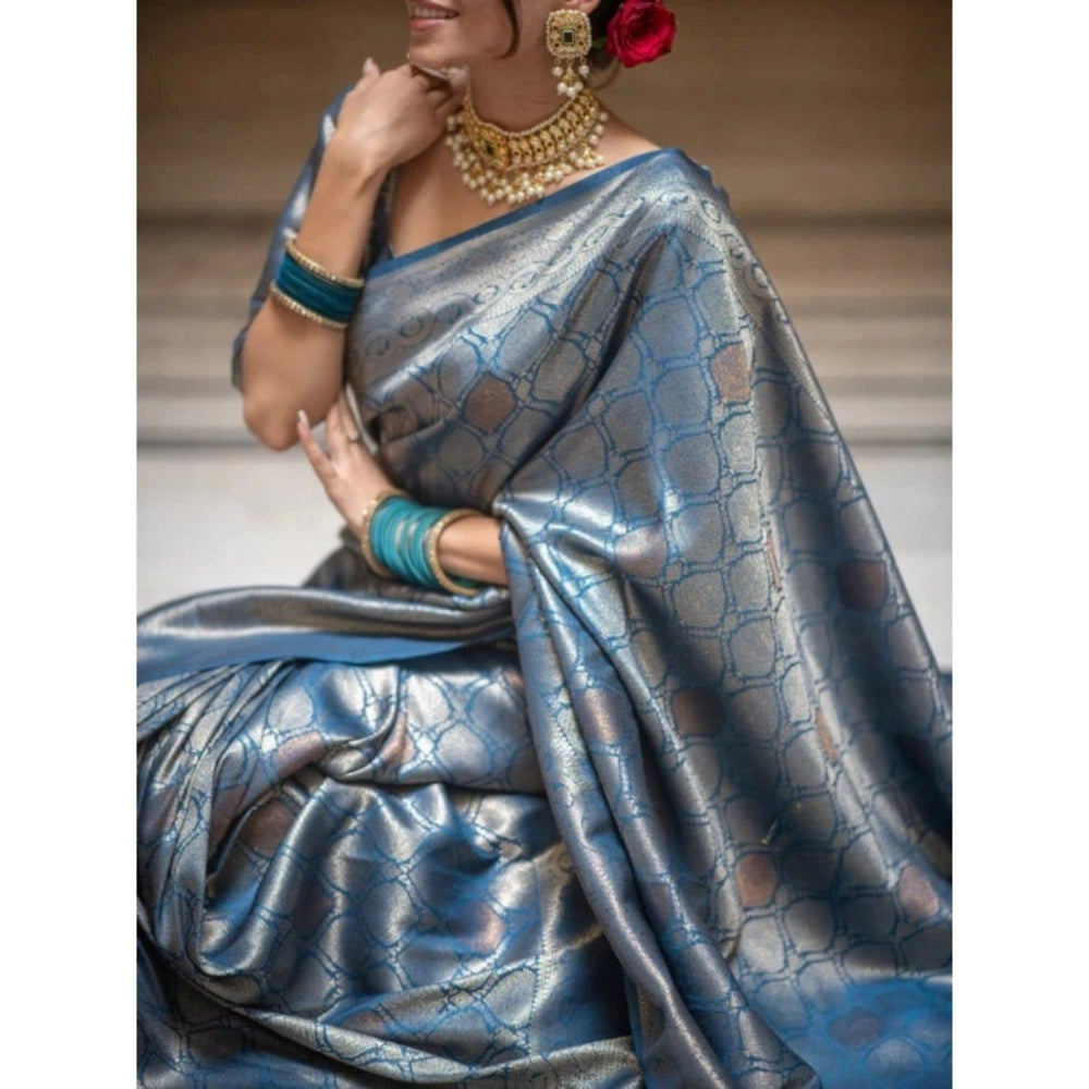 Women's Silk Printed Saree With Unstitched Blouse 5.5Mtr (Rama) - VANSHELLE
