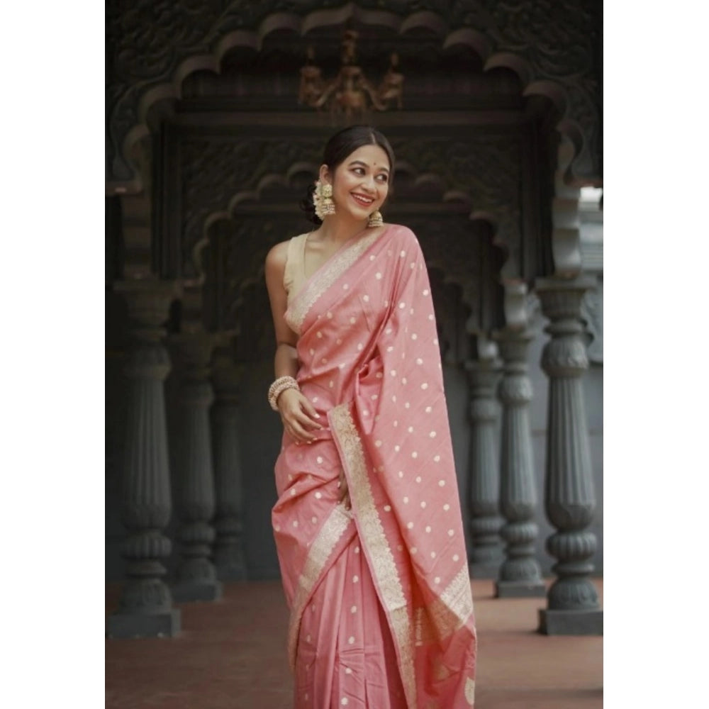 Women's Cotton Printed Saree With Unstitched Blouse 5.5Mtr (Peach) - VANSHELLE
