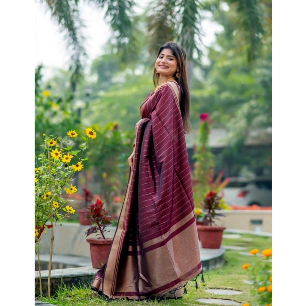 Women's Silk Printed Saree With Unstitched Blouse 5.5Mtr (Maroon) - VANSHELLE