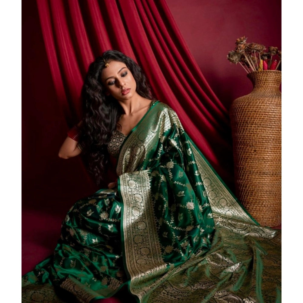 Women's Silk Printed Saree With Unstitched Blouse 5.5Mtr (Dark Green) - VANSHELLE