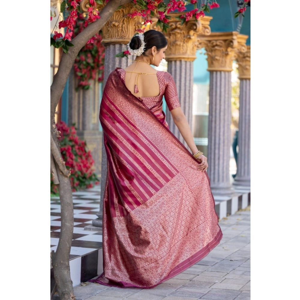 Women's Silk Printed Saree With Unstitched Blouse 5.5Mtr (Pink) - VANSHELLE