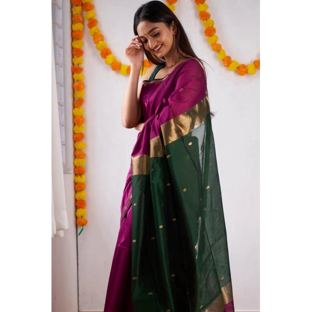 Women's Cotton Printed Saree With Unstitched Blouse 5.5Mtr (Wine) - VANSHELLE