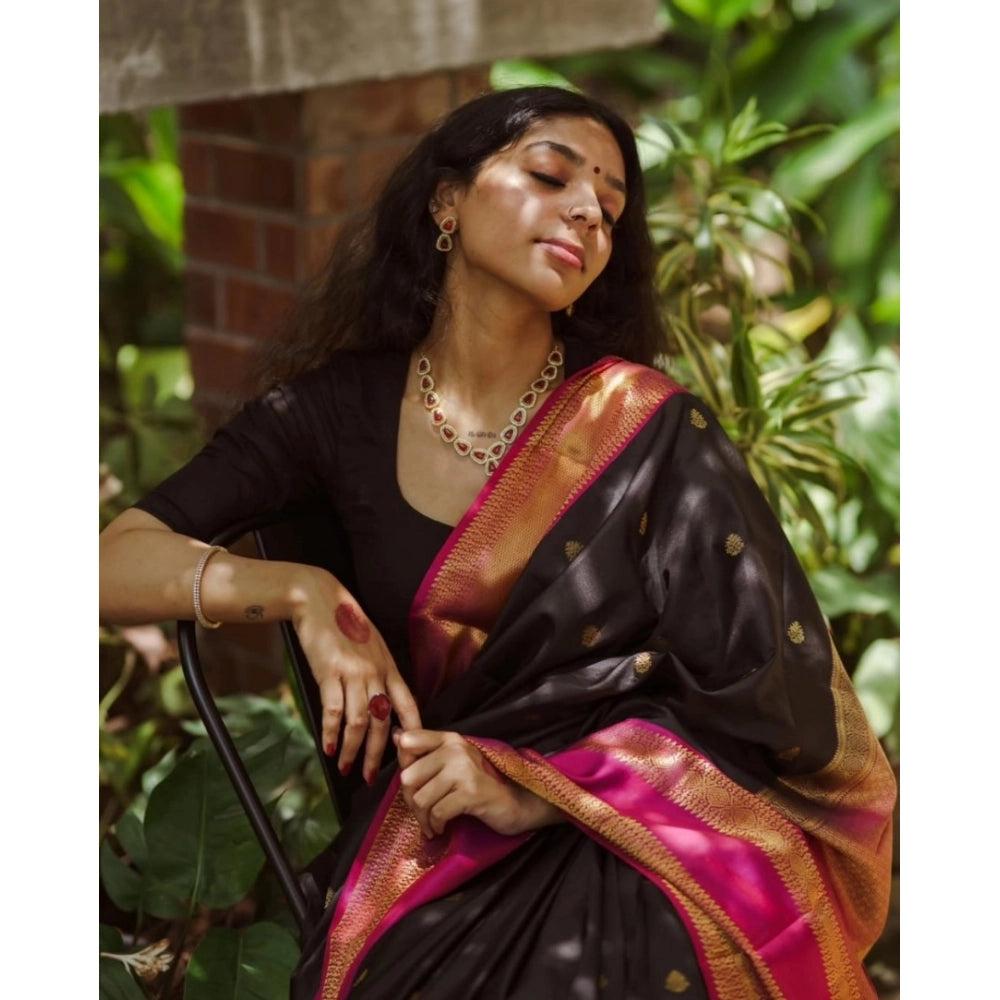 Women'S Silk Printed Saree With Unstitched Blouse 5.5Mtr (Blac
