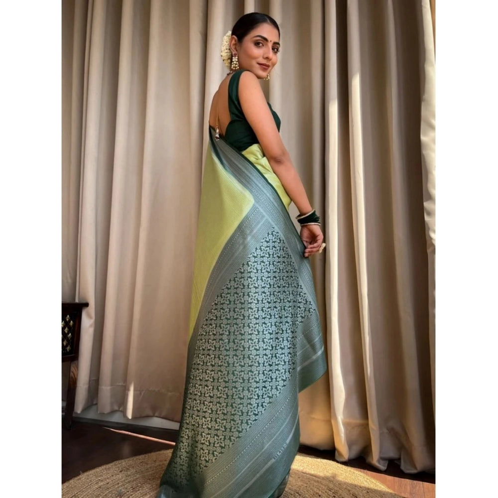 Women'S Silk Printed Saree With Unstitched Blouse 5.5Mtr (Sea