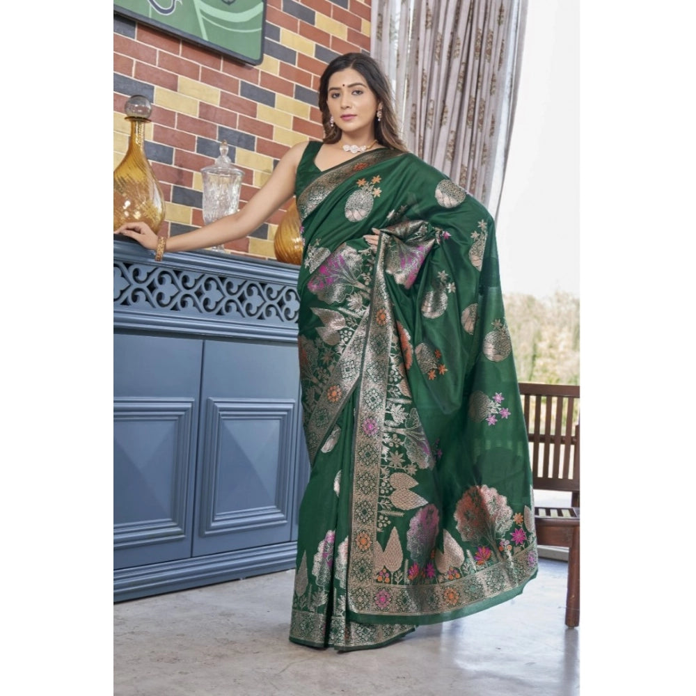 Women's Silk Printed Saree With Unstitched Blouse 5.5Mtr (Green) - VANSHELLE