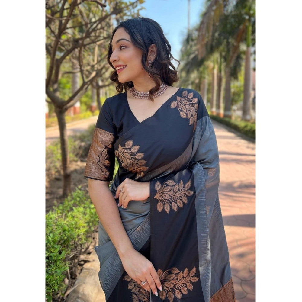 Women's Silk Printed Saree With Unstitched Blouse 5.5Mtr (Grey) - VANSHELLE