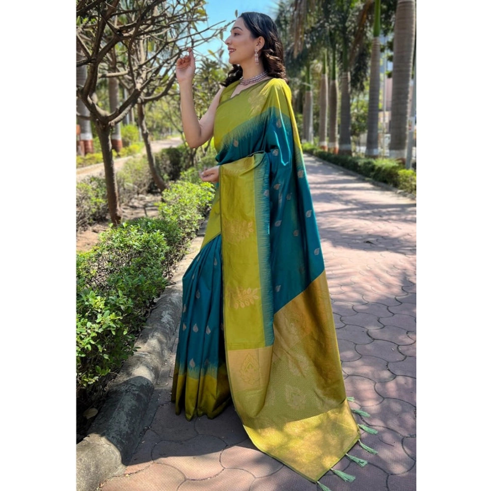 Women's Silk Printed Saree With Unstitched Blouse 5.5Mtr (Rama) - VANSHELLE