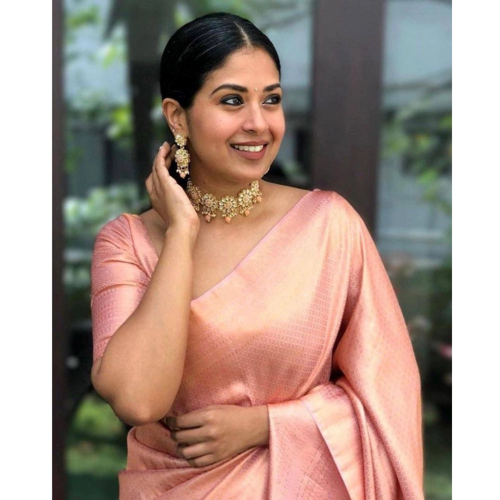 Women's Silk Printed Saree With Unstitched Blouse 5.5Mtr (Peach) - VANSHELLE