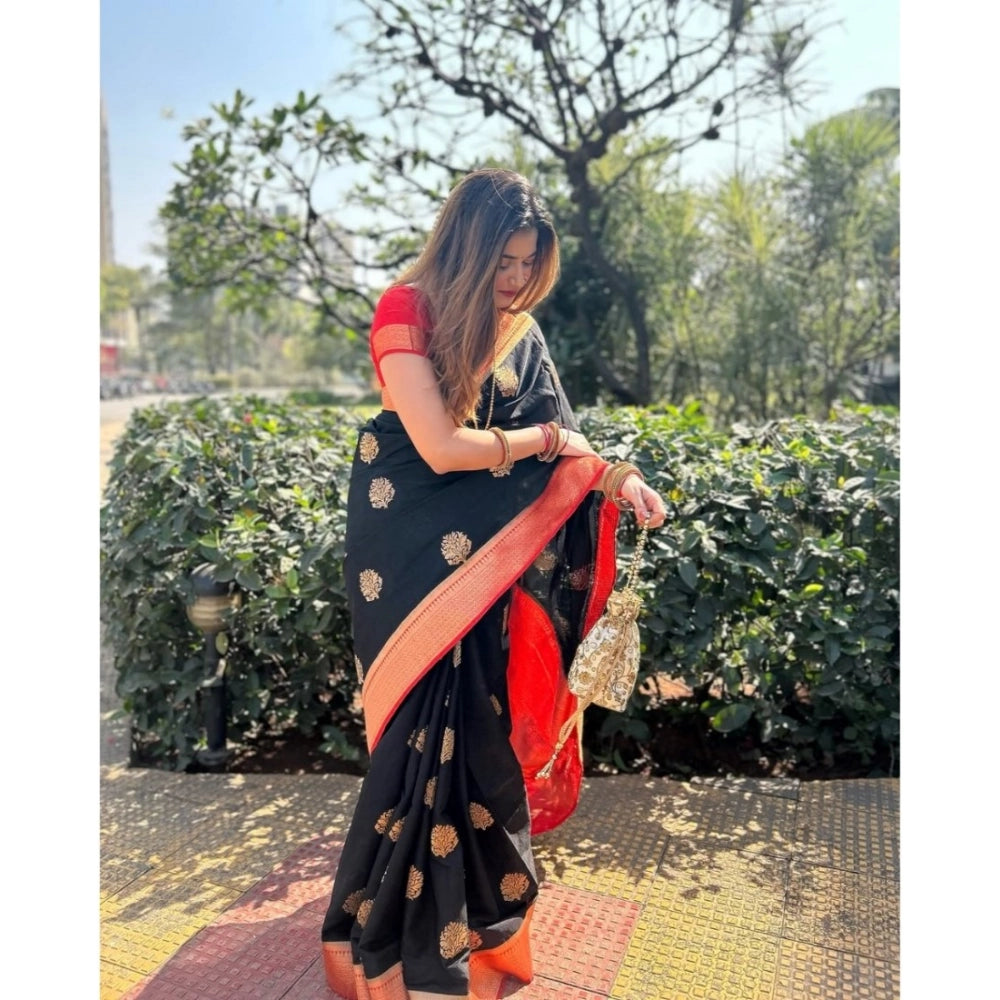 Women'S Silk Printed Saree With Unstitched Blouse 5.5Mtr (Blac