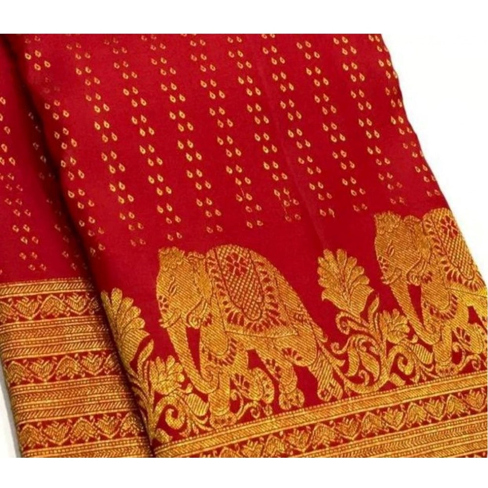 Women's Silk Printed Saree With Unstitched Blouse 5.5Mtr (Red) - VANSHELLE
