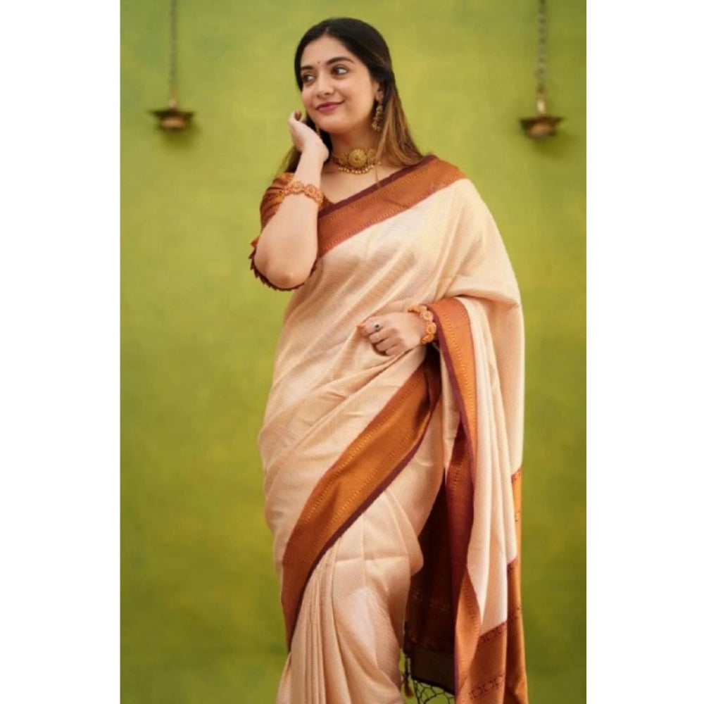 Women'S Silk Printed Saree With Unstitched Blouse 5.5Mtr (Crea