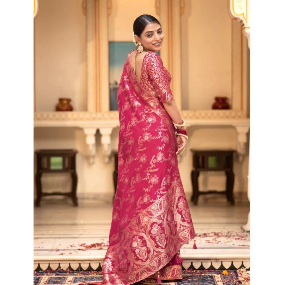 Women's Silk Printed Saree With Unstitched Blouse 5.5Mtr (Pink) - VANSHELLE