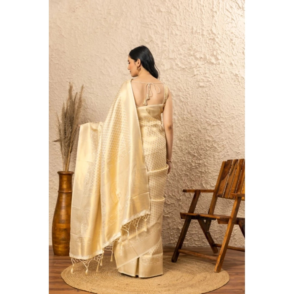 Women's Silk Printed Saree With Unstitched Blouse 5.5Mtr (Gold) - VANSHELLE