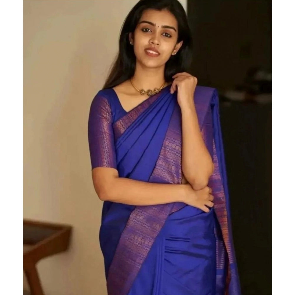 Women's Silk Printed Saree With Unstitched Blouse 5.5Mtr (Blue) - VANSHELLE