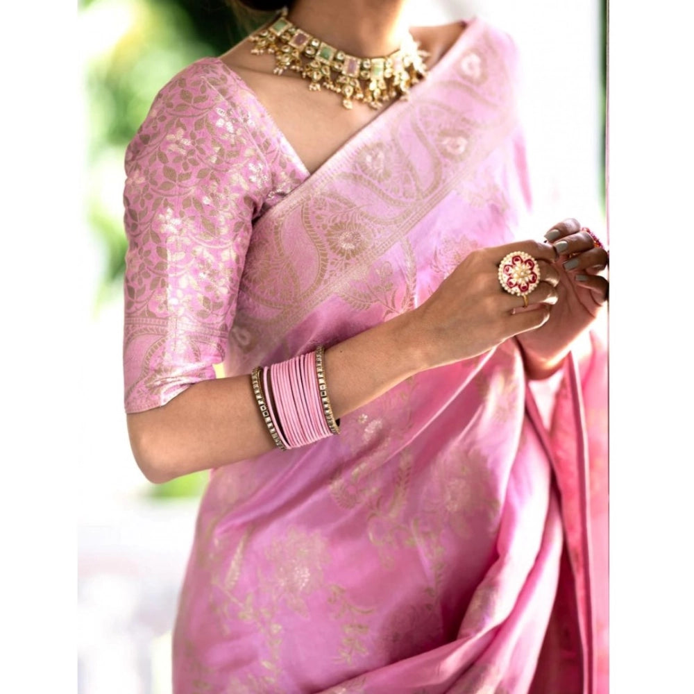 Women's Silk Printed Saree With Unstitched Blouse 5.5Mtr (Pink) - VANSHELLE