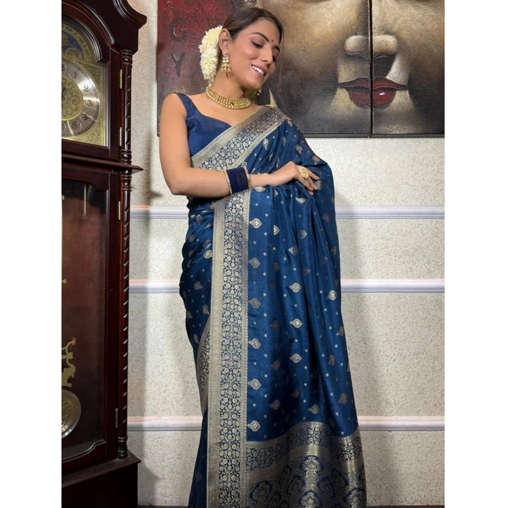 Women's Silk Printed Saree With Unstitched Blouse 5.5Mtr (Rama) - VANSHELLE
