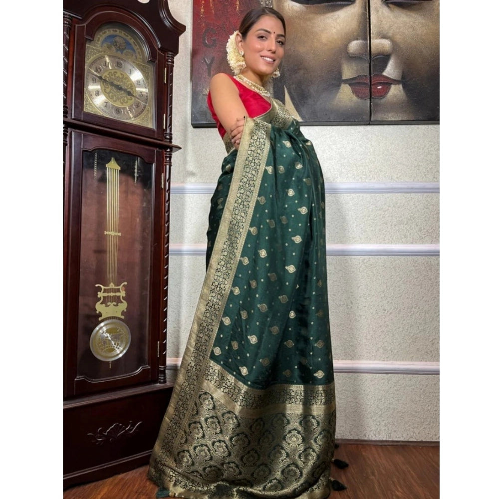 Women's Silk Printed Saree With Unstitched Blouse 5.5Mtr (Green) - VANSHELLE