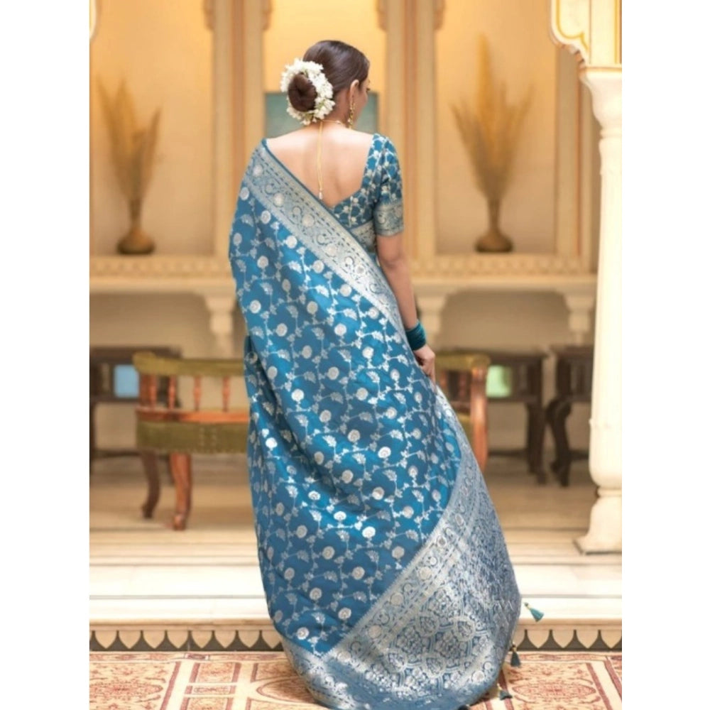 Women's Silk Printed Saree With Unstitched Blouse 5.5Mtr (Rama) - VANSHELLE