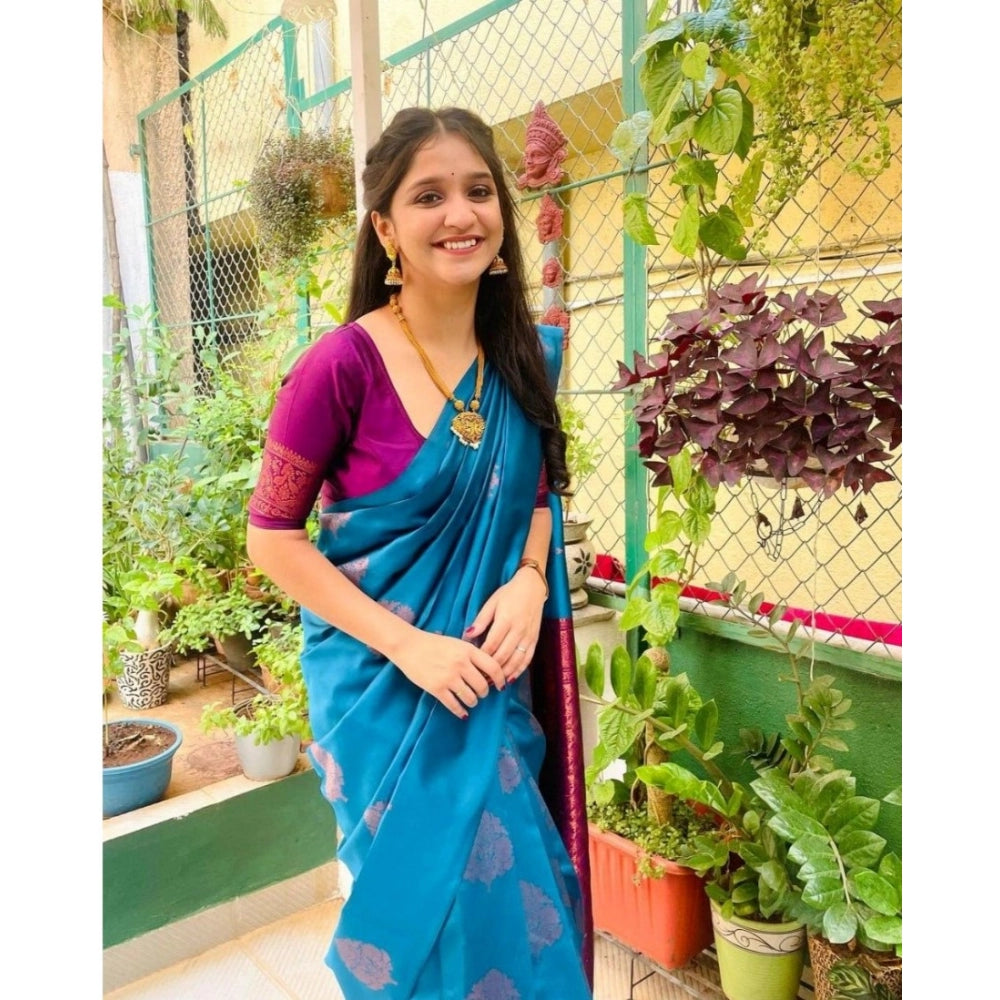 Women's Silk Printed Saree With Unstitched Blouse 5.5Mtr (Rama) - VANSHELLE