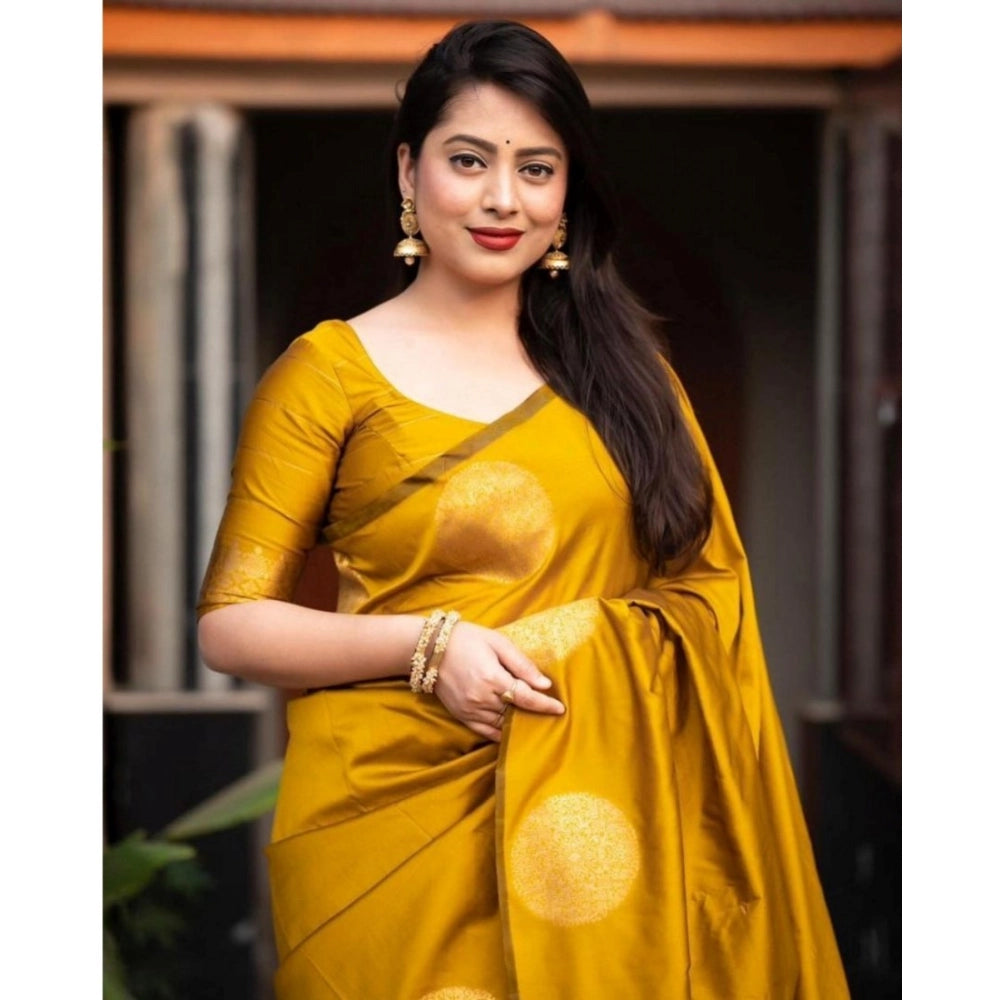 Women's Silk Printed Saree With Unstitched Blouse 5.5Mtr (Yellow) - VANSHELLE