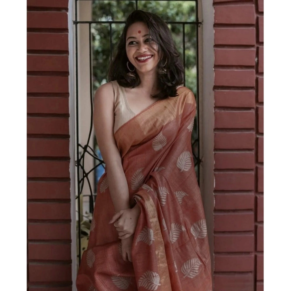 Women's Silk Printed Saree With Unstitched Blouse 5.5Mtr (Maroon) - VANSHELLE