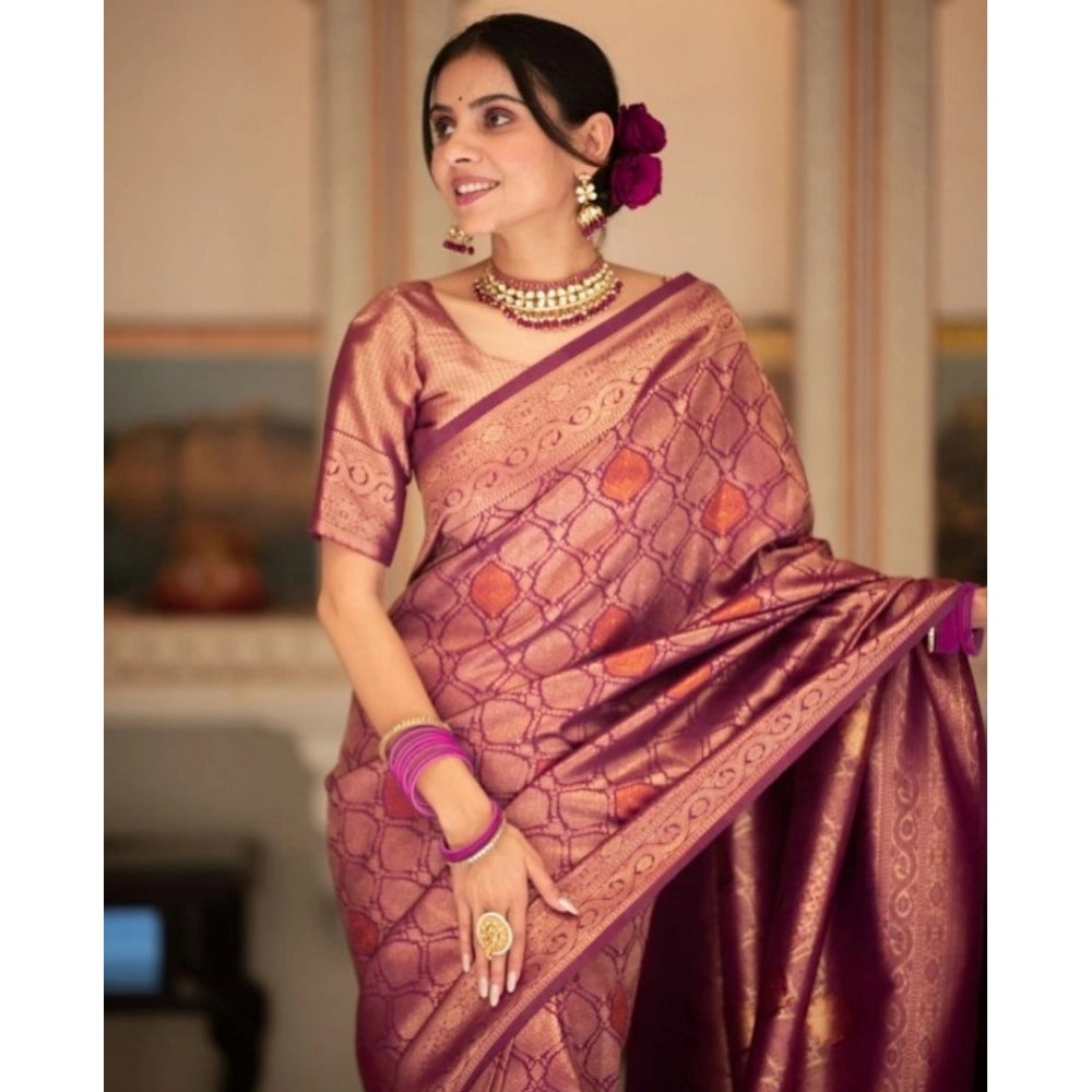 Women's Silk Printed Saree With Unstitched Blouse 5.5Mtr (Wine) - VANSHELLE
