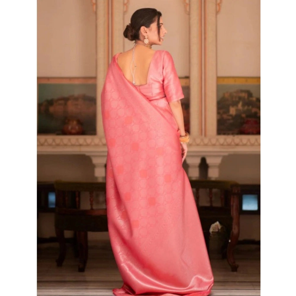 Women's Silk Printed Saree With Unstitched Blouse 5.5Mtr (Pink) - VANSHELLE