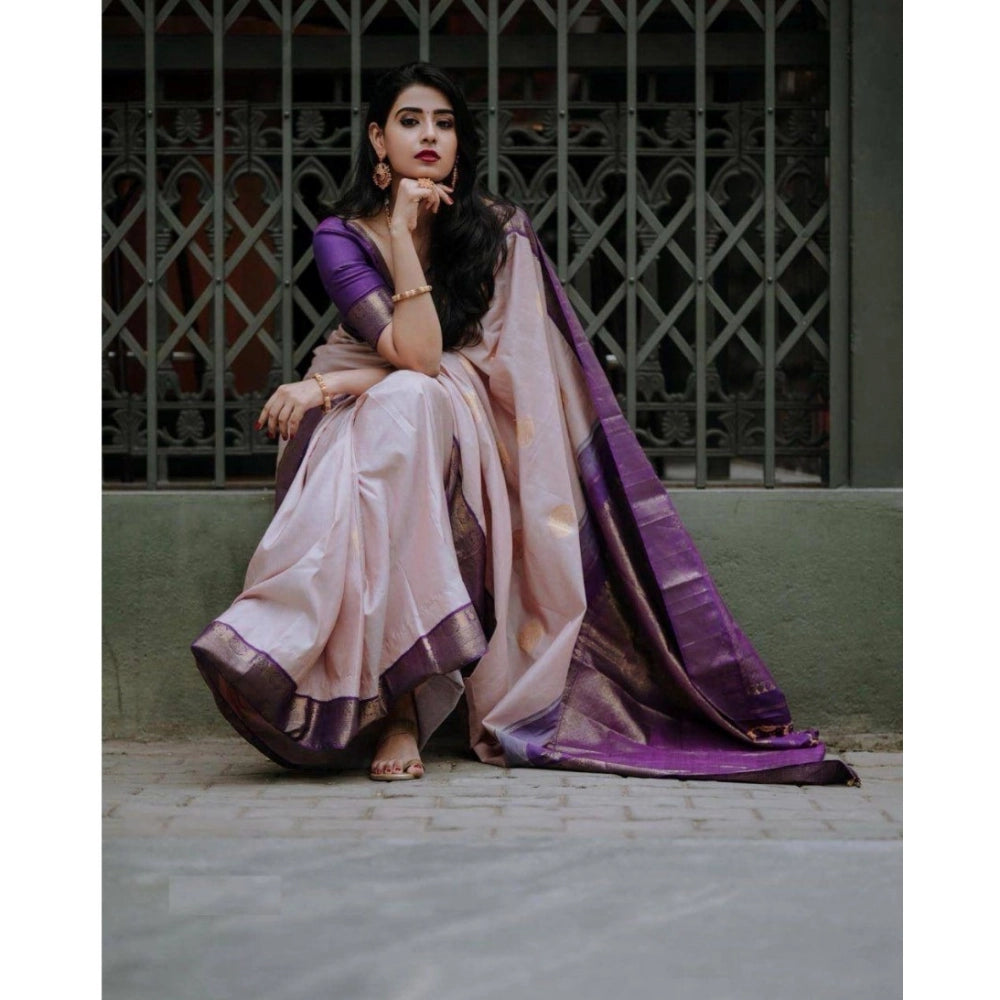 Women's Silk Printed Saree With Unstitched Blouse 5.5Mtr (Purple) - VANSHELLE