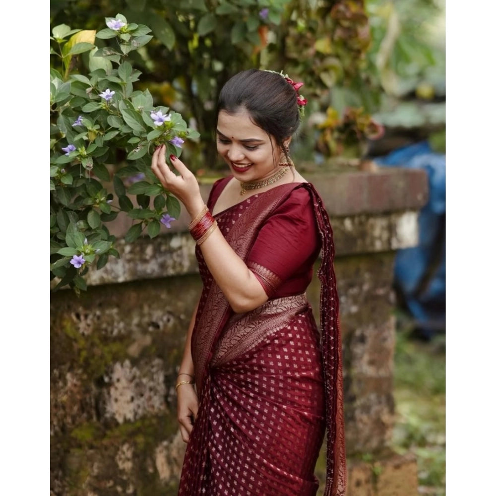 Women's Silk Printed Saree With Unstitched Blouse 5.5Mtr (Maroon) - VANSHELLE