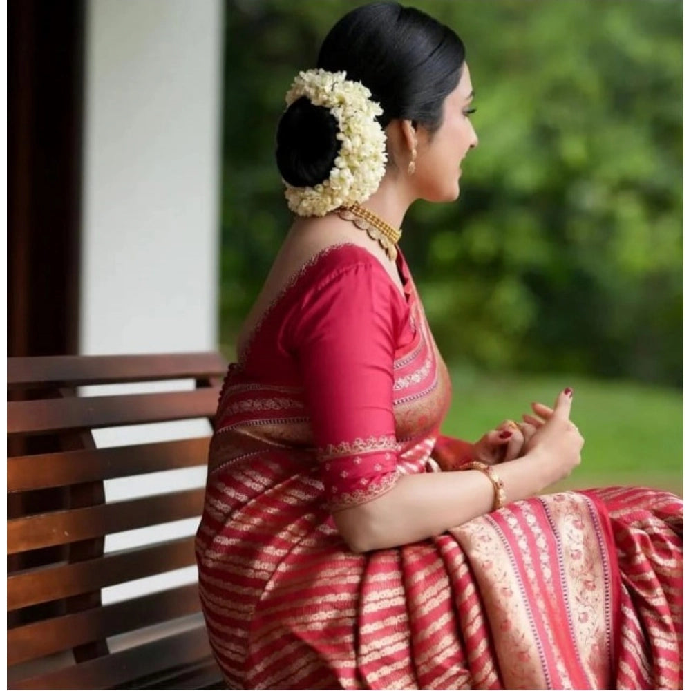 Women's Silk Printed Saree With Unstitched Blouse 5.5Mtr (Pink) - VANSHELLE