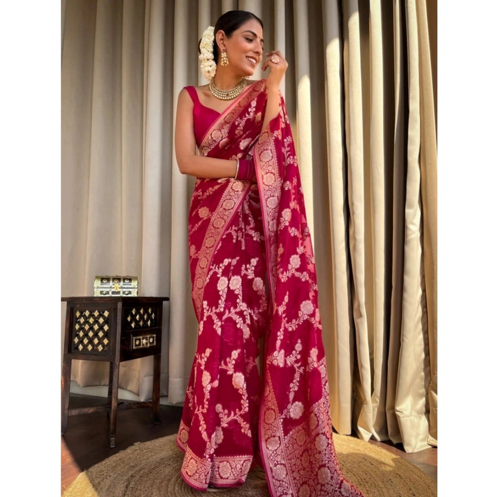 Women's Silk Printed Saree With Unstitched Blouse 5.5Mtr (Pink) - VANSHELLE
