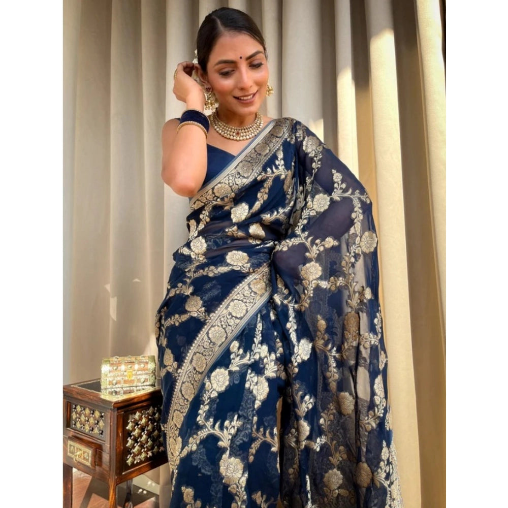 Women'S Silk Printed Saree With Unstitched Blouse 5.5Mtr (Dark