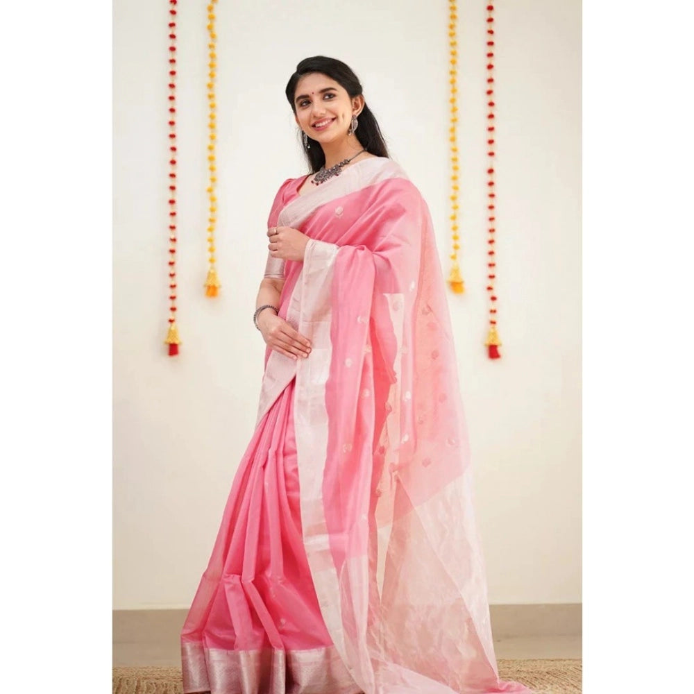 Women's Cotton Printed Saree With Unstitched Blouse 5.5Mtr (Pink) - VANSHELLE
