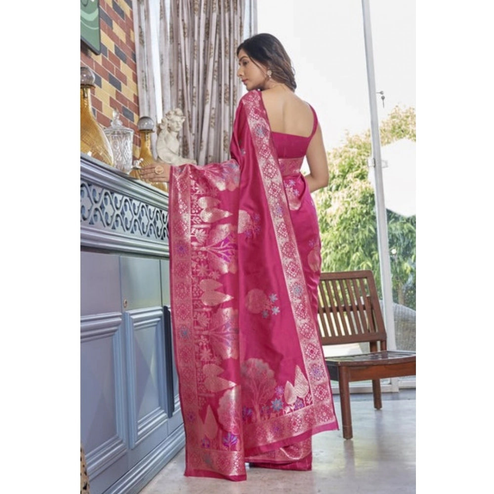 Women's Silk Printed Saree With Unstitched Blouse 5.5Mtr (Rani Pink) - VANSHELLE
