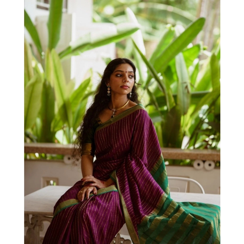 Women's Silk Printed Saree With Unstitched Blouse 5.5Mtr (Wine) - VANSHELLE