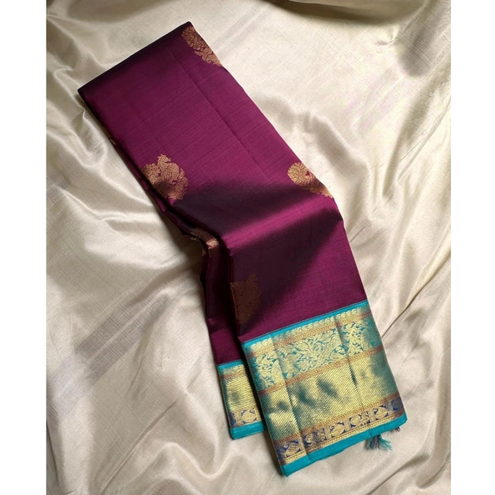 Women's Silk Printed Saree With Unstitched Blouse 5.5Mtr (Wine) - VANSHELLE
