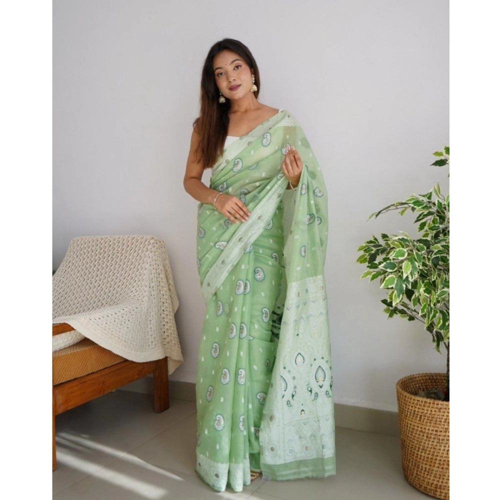 Women'S Cotton Printed Saree With Unstitched Blouse 5.5Mtr (Pi