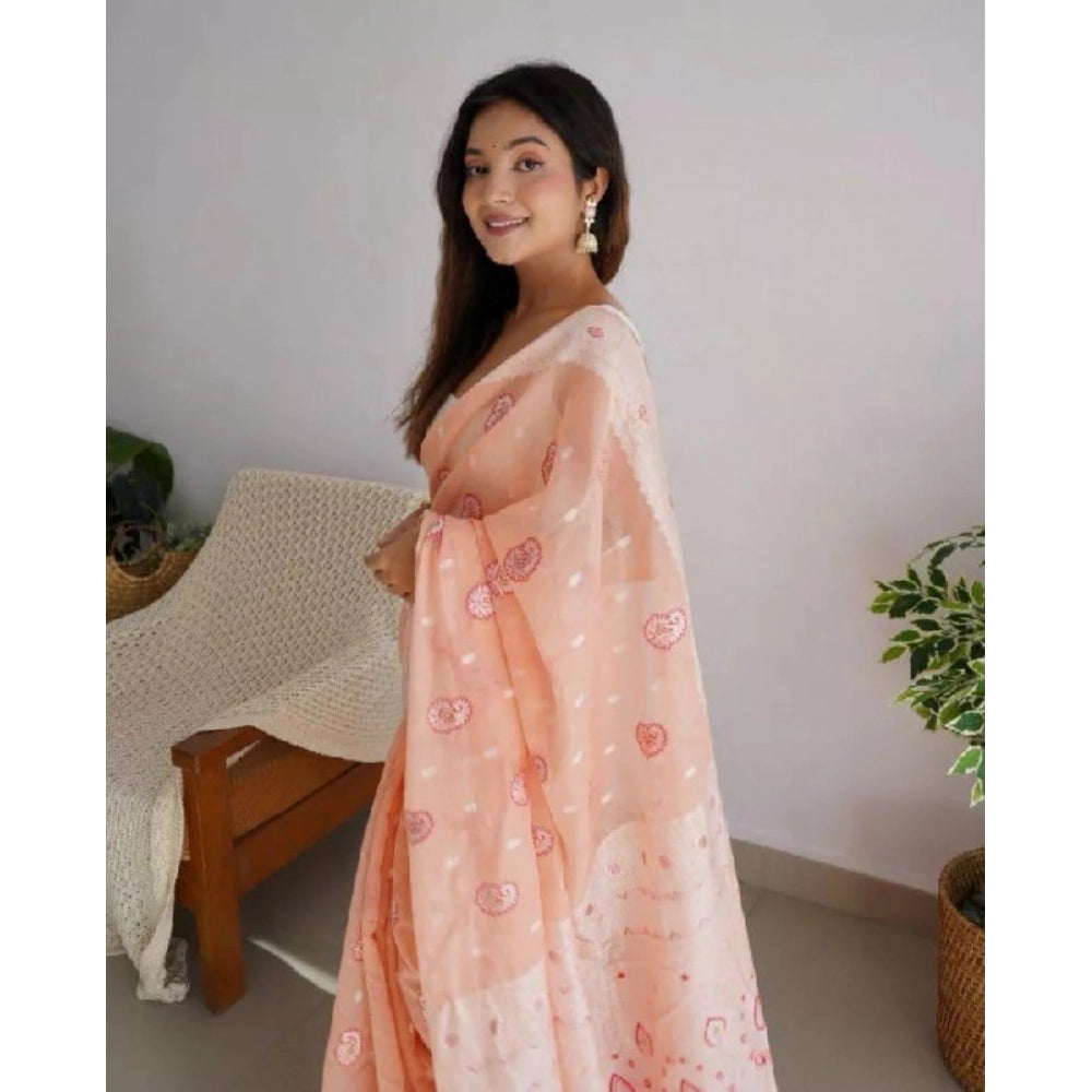 Women'S Cotton Printed Saree With Unstitched Blouse 5.5Mtr (Pe