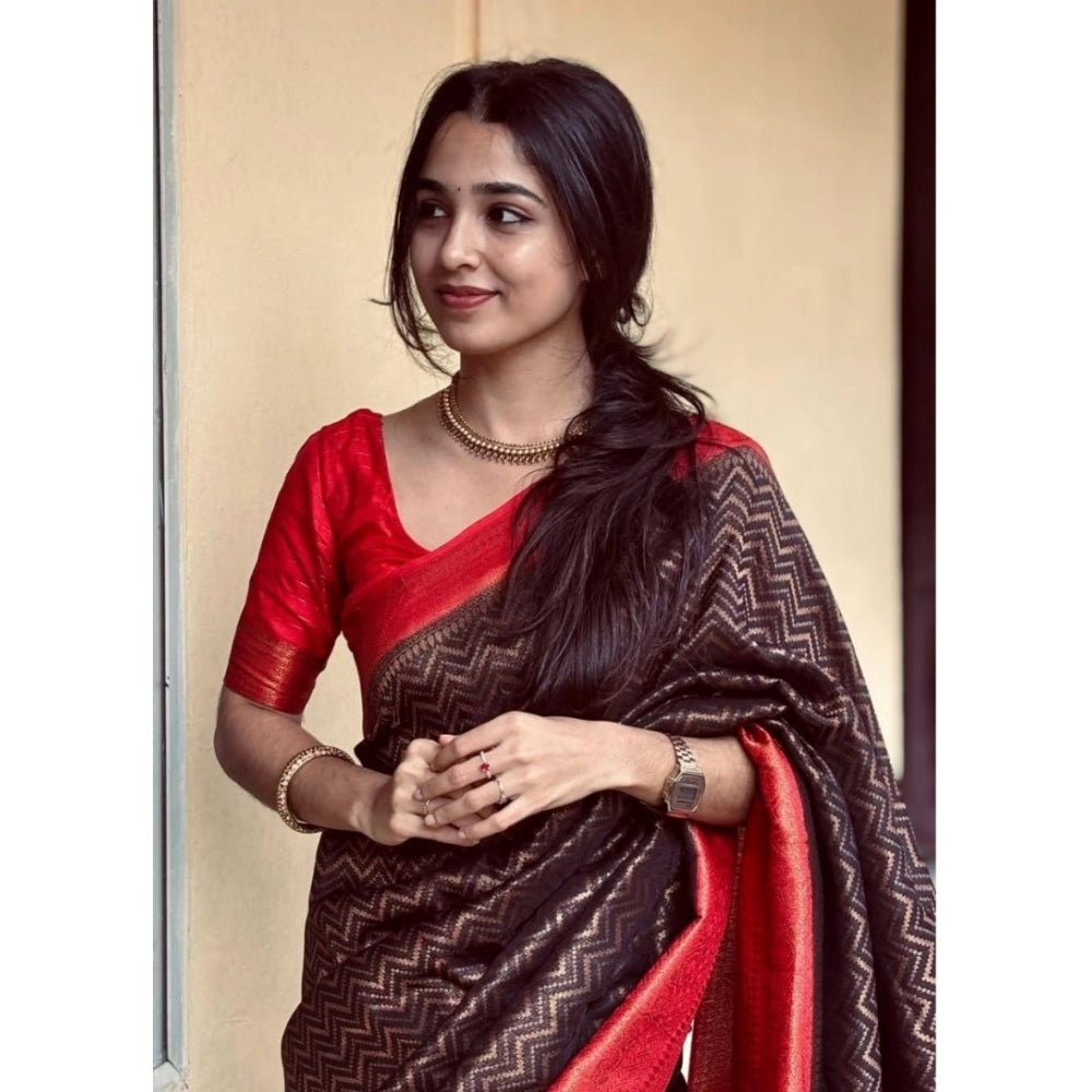 Women's Silk Printed Saree With Unstitched Blouse 5.5Mtr (Brown) - VANSHELLE