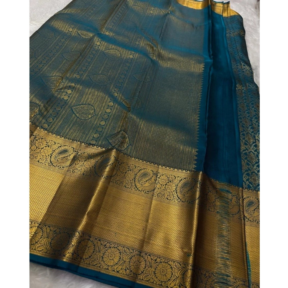 Women'S Silk Printed Saree With Unstitched Blouse 5.5Mtr (Rama