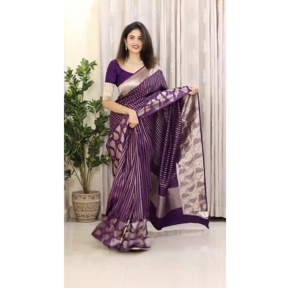 Women's Silk Printed Saree With Unstitched Blouse 5.5Mtr (Purple) - VANSHELLE
